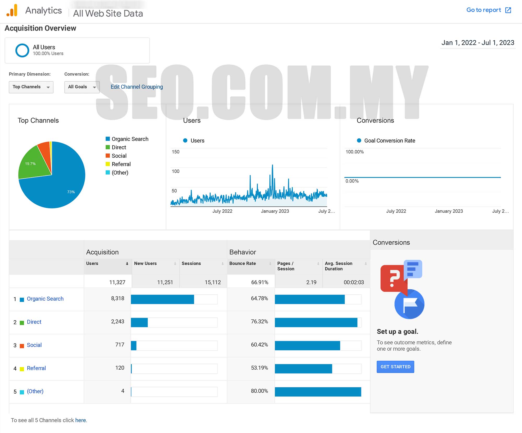 Niche Market & Products SEO Case Study: analytics results chart
