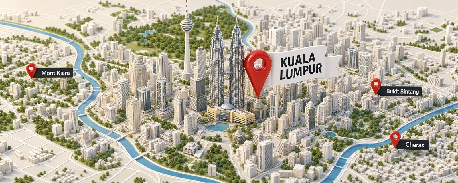 SEO Kuala Lumpur Malaysia: 3D map of Kuala Lumpur with location pin
